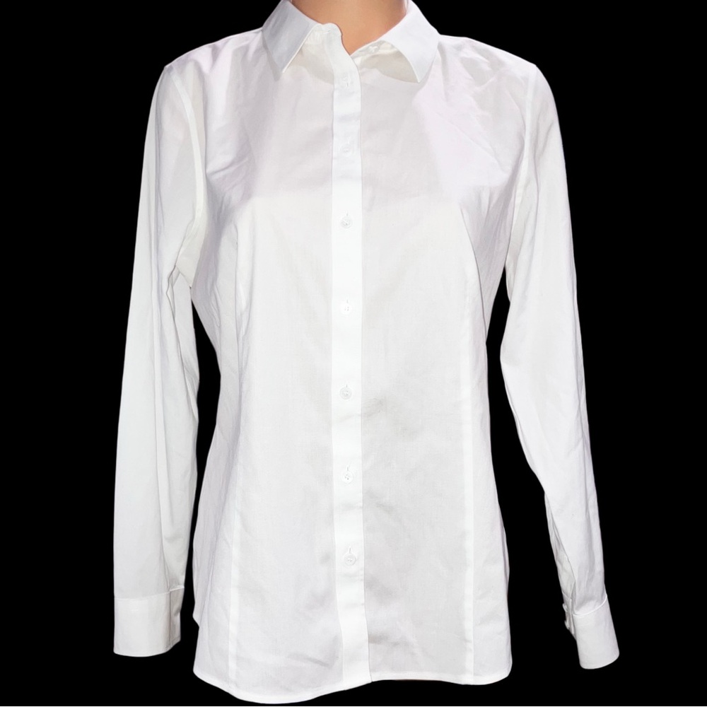 Talbots White Button Down Blouse Long Sleeve Coas… - image 2